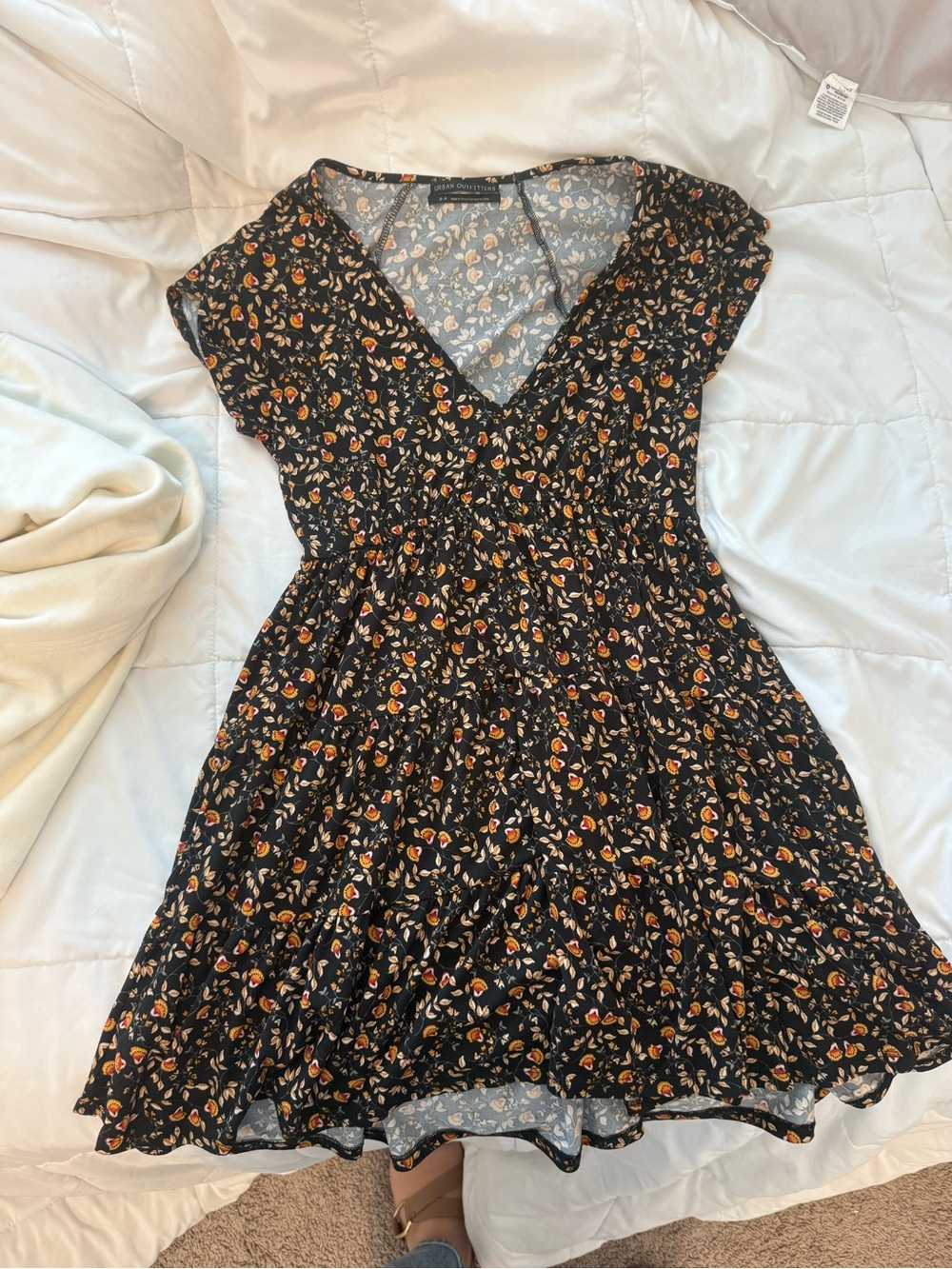 Urban Outfitters Black Mini Dress with Orange & Cream Floral Print